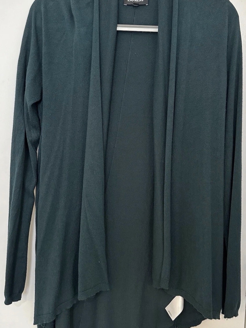 Express Woman’s Dark Green Open Front Draped Cardigan Size Medium